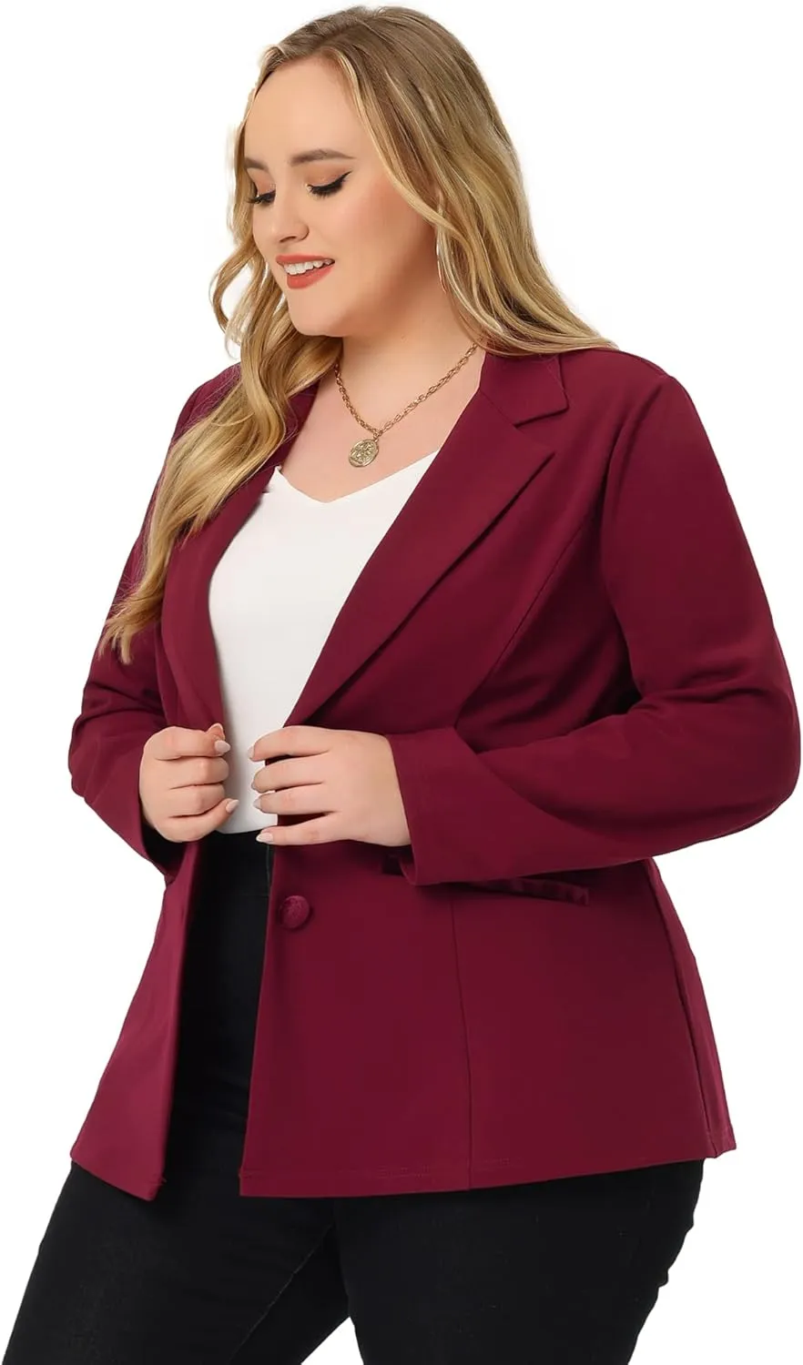 Agnes Orinda Plus Size Blazer for Women Notched Lapel V Neck Office Work Business Suits 2025 Jacket Blazers