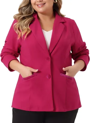 Agnes Orinda Plus Size Blazer for Women Notched Lapel V Neck Office Work Business Suits 2025 Jacket Blazers