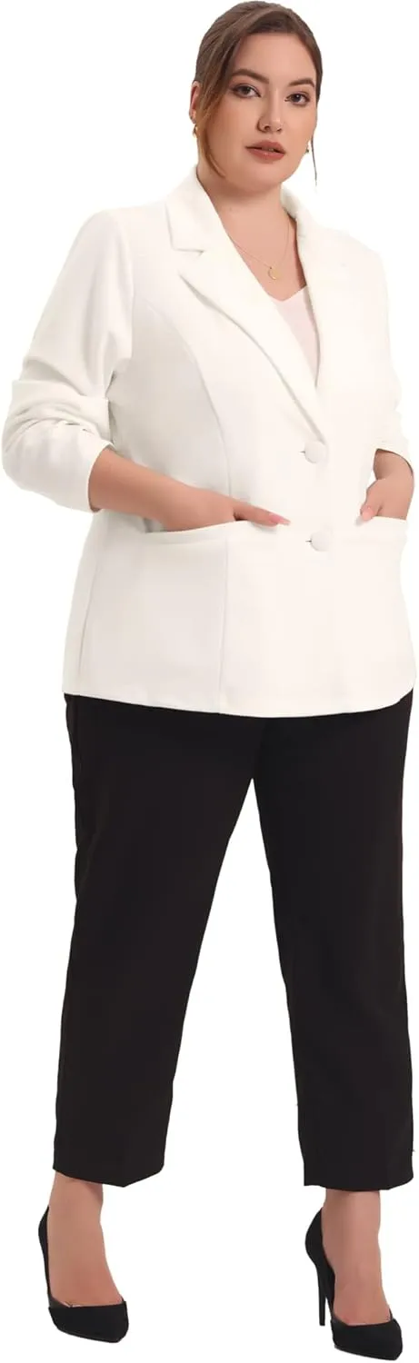 Agnes Orinda Plus Size Blazer for Women Notched Lapel V Neck Office Work Business Suits 2025 Jacket Blazers