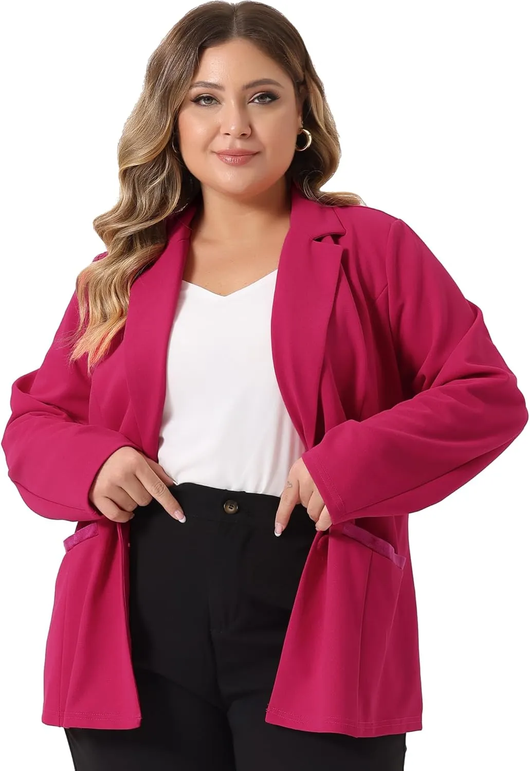 Agnes Orinda Plus Size Blazer for Women Notched Lapel V Neck Office Work Business Suits 2025 Jacket Blazers