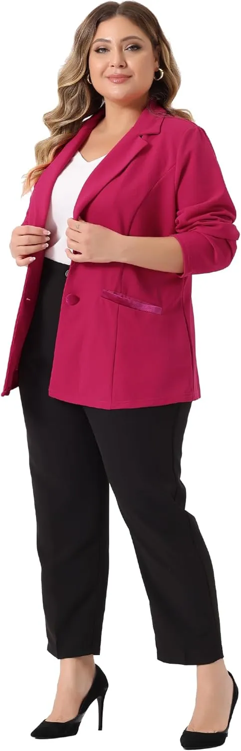 Agnes Orinda Plus Size Blazer for Women Notched Lapel V Neck Office Work Business Suits 2025 Jacket Blazers