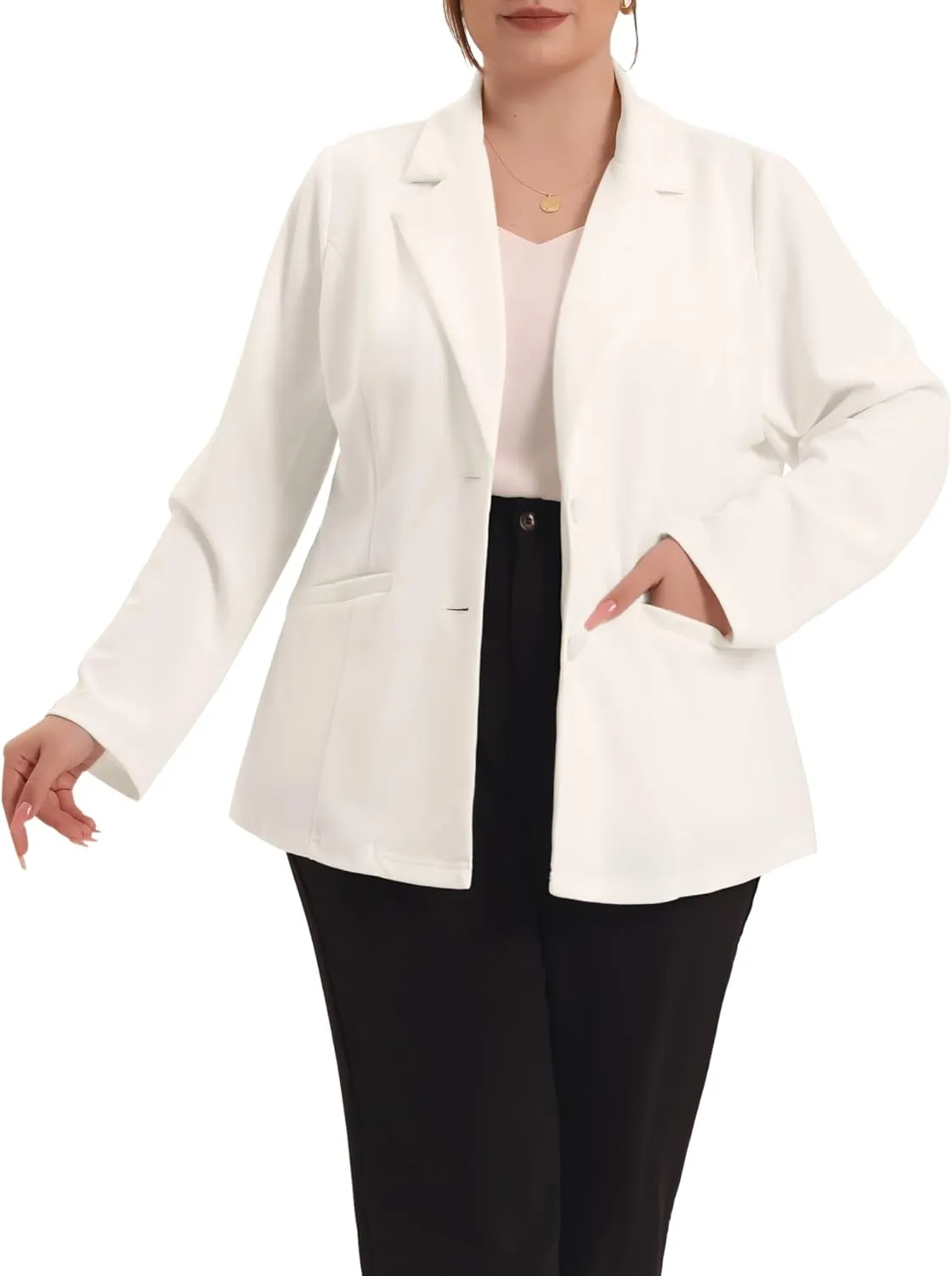 Agnes Orinda Plus Size Blazer for Women Notched Lapel V Neck Office Work Business Suits 2025 Jacket Blazers