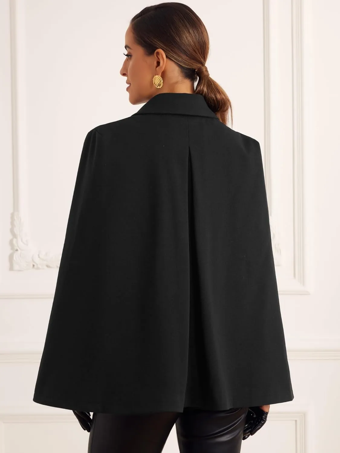 Allegra K Women's Cape Blazer Split Sleeve Button Front Casual Workwear Cape Coat Shawl Jackets