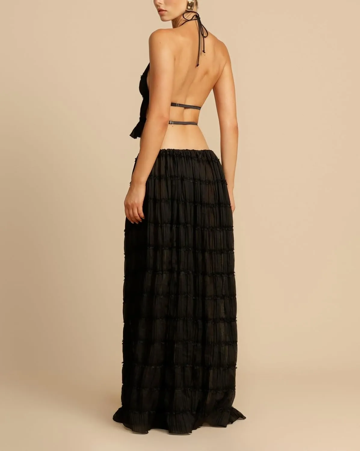 Argeousgor 2 Piece Maxi Skirt Set for Women Lace Up Back Tank Tops Tie Up High Waist Long Skirt Set