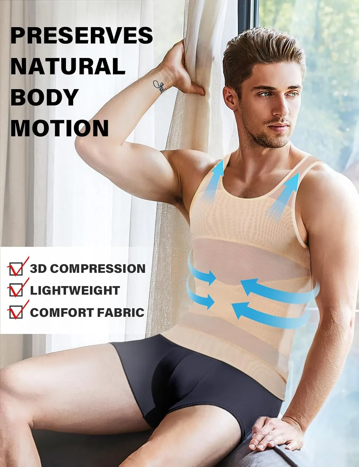 Arjen Kroos Men's Body Shaper Compression Mesh Tank Top Undershirts Shapewear