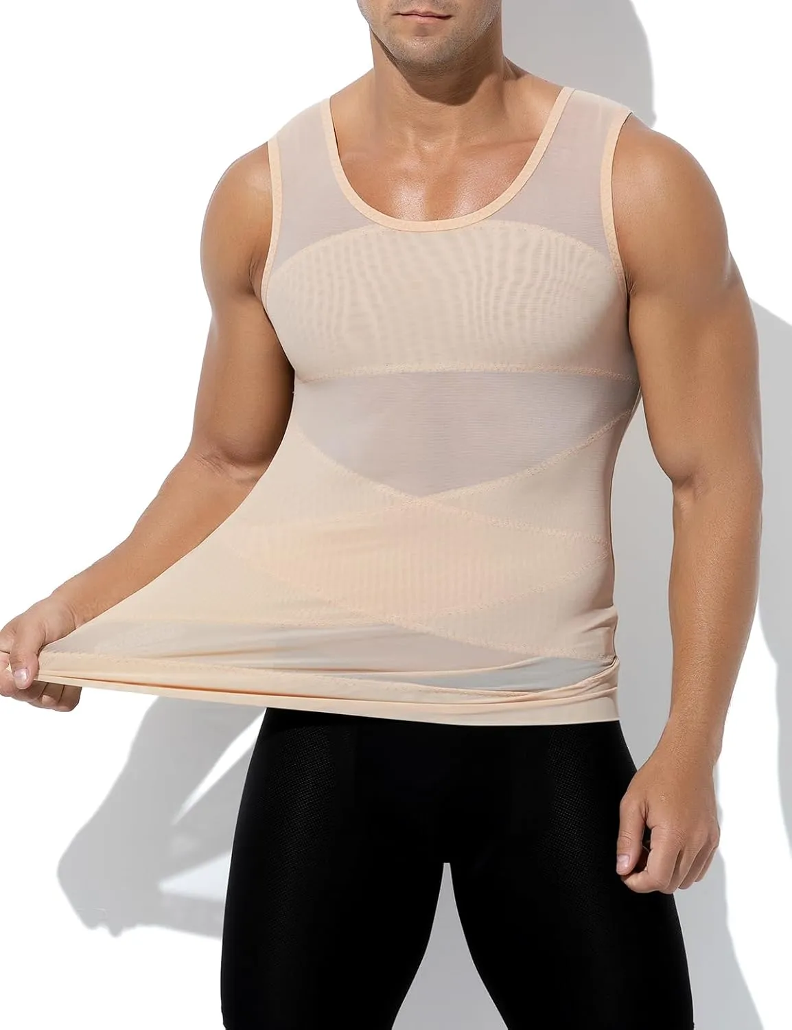 Arjen Kroos Men's Body Shaper Compression Mesh Tank Top Undershirts Shapewear
