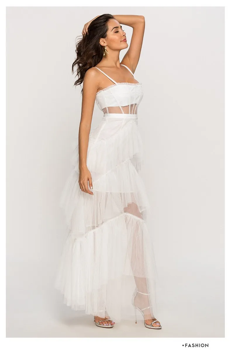Arlene Corset Leayered Mesh Slip Maxi Dress
