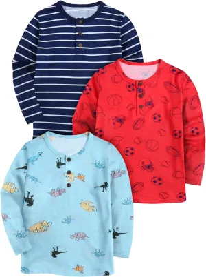 Arshiner Toddler Boys 3 Pack Long-Sleeve Henley T-Shirts Casual Cotton Graphic Shirt for 2-9 Years
