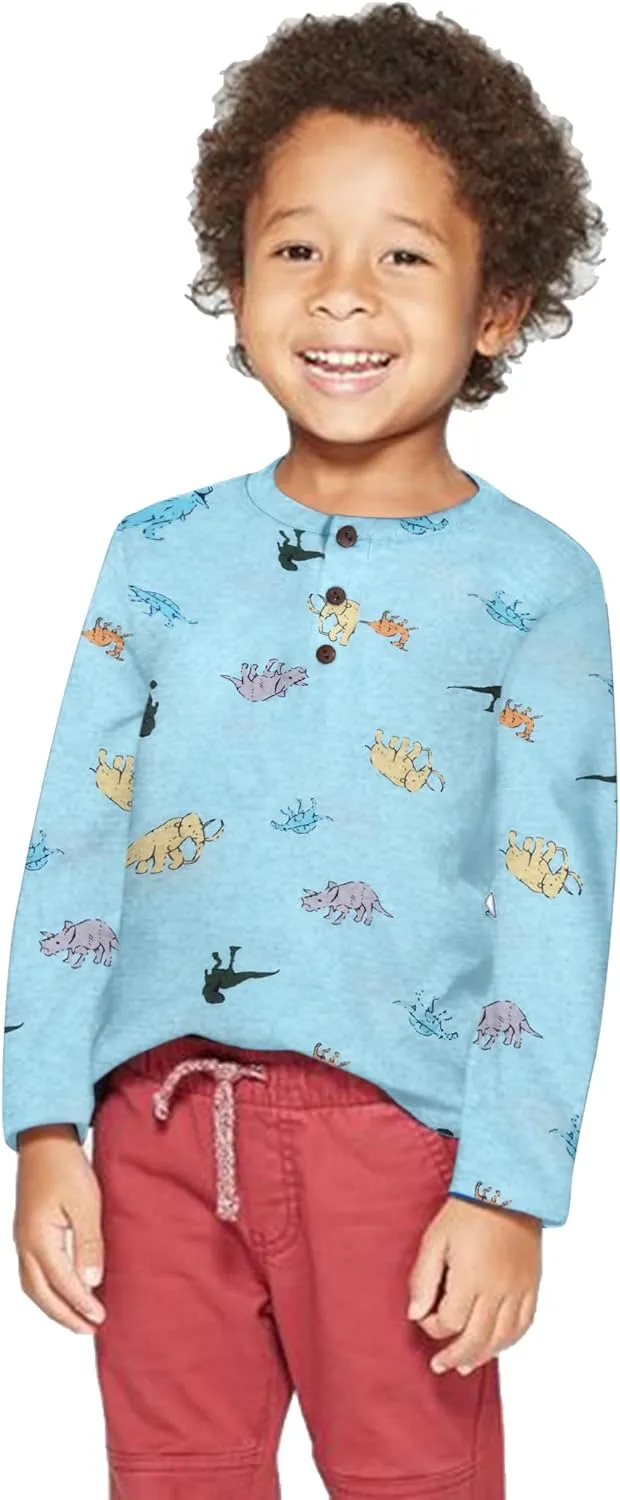 Arshiner Toddler Boys 3 Pack Long-Sleeve Henley T-Shirts Casual Cotton Graphic Shirt for 2-9 Years