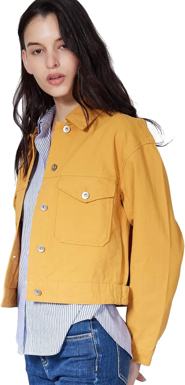 ASOBIO Womens Casusal Jackets, Long Sleeves Collar Denim Coats, Button Down Jean Jackets With Pockets