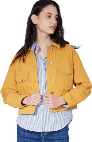 ASOBIO Womens Casusal Jackets, Long Sleeves Collar Denim Coats, Button Down Jean Jackets With Pockets