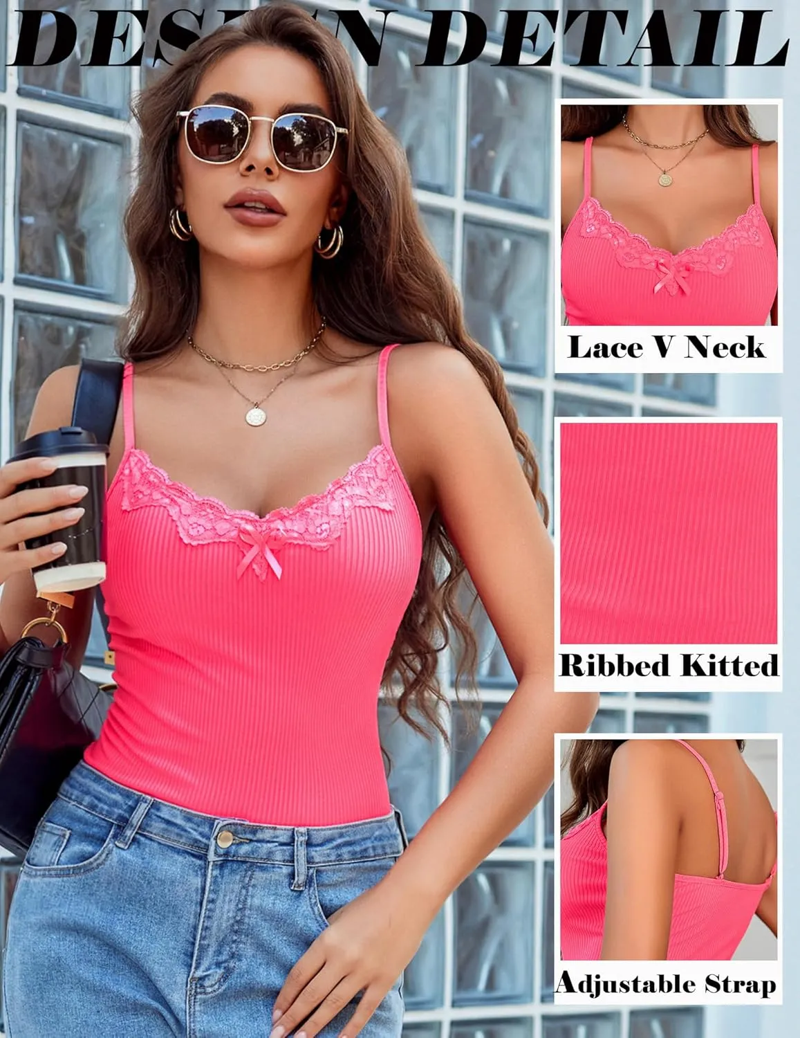 Avidlove Womens Camisoles 2-Pack Tank Top V Neck Undershirts Adjustable Spaghetti Strap Cami Tops