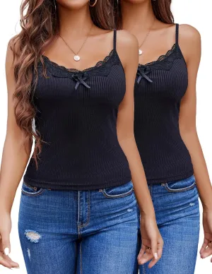 Avidlove Womens Camisoles 2-Pack Tank Top V Neck Undershirts Adjustable Spaghetti Strap Cami Tops
