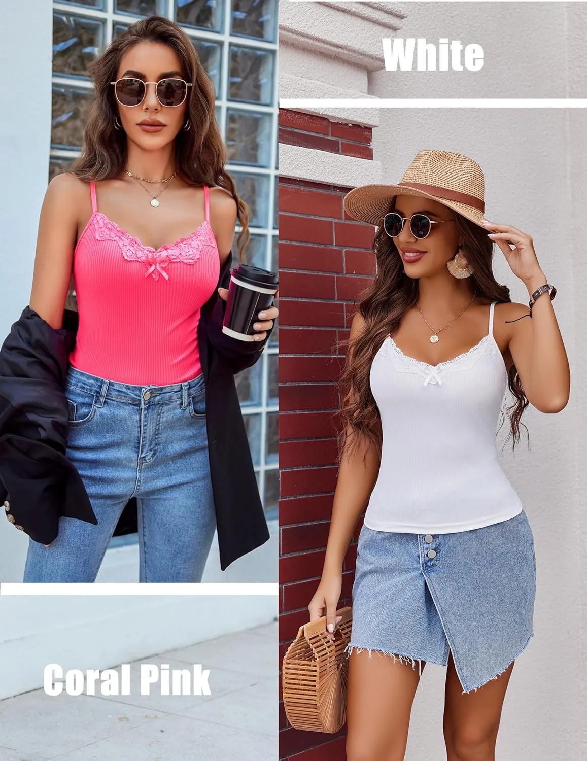 Avidlove Womens Camisoles 2-Pack Tank Top V Neck Undershirts Adjustable Spaghetti Strap Cami Tops