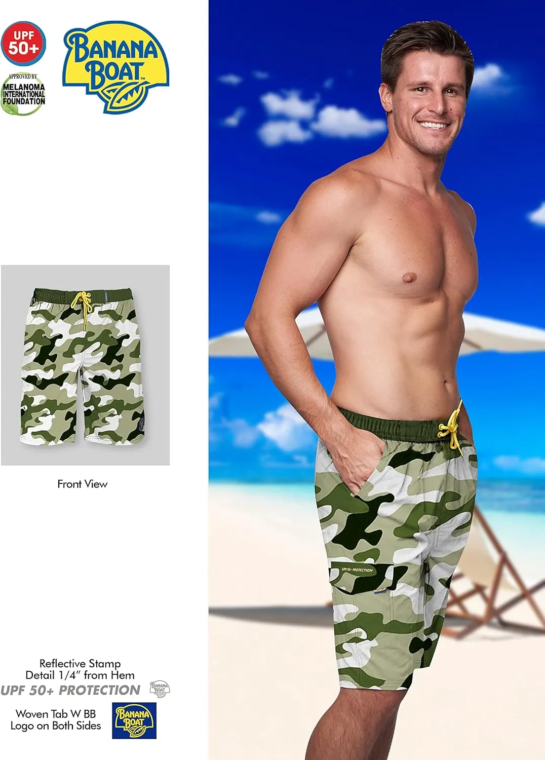 Banana Boat Men's Four-Way Stretch Performance Quick Dry Board Shorts with UPF 50  Sun Protection