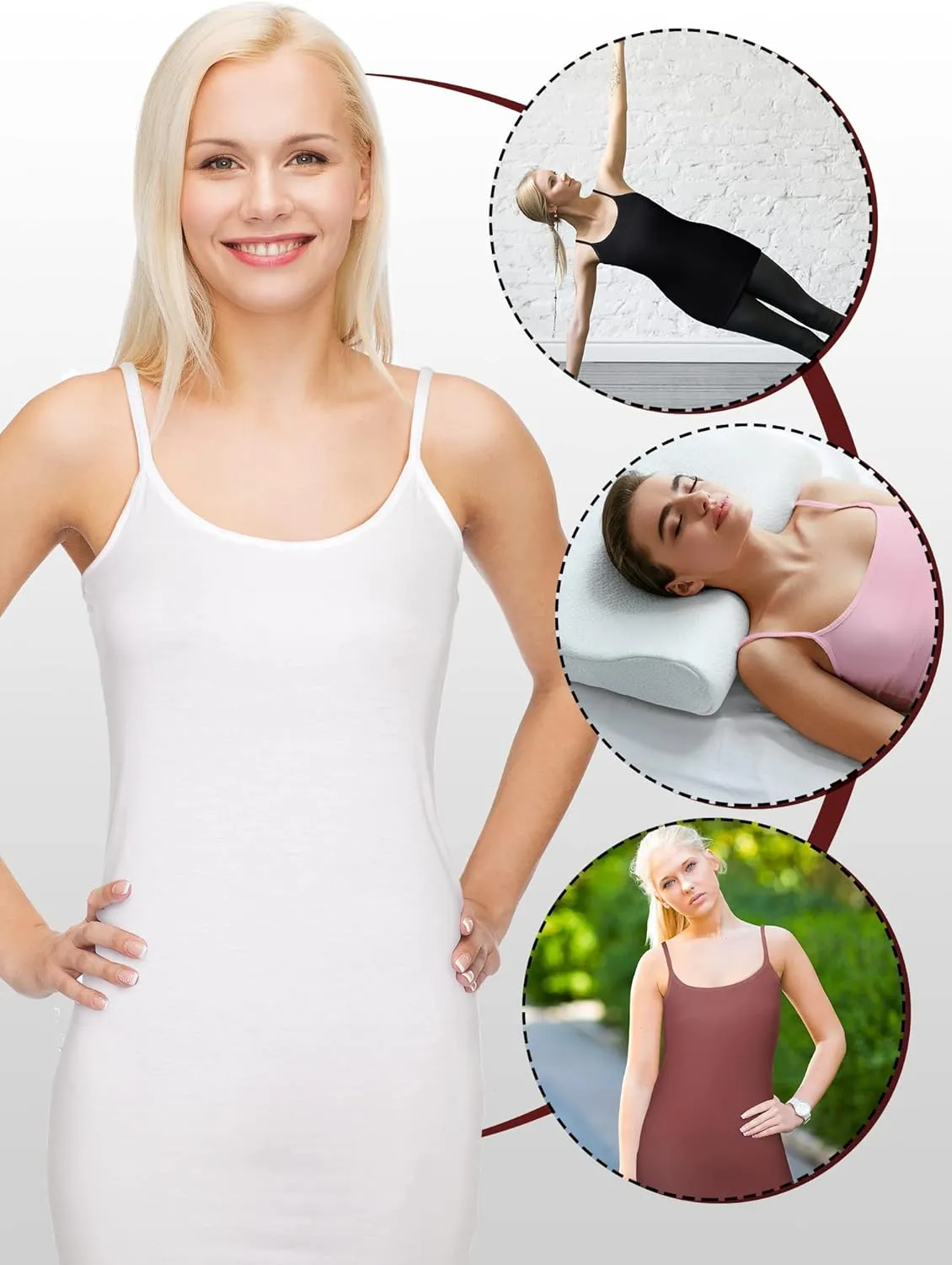 Bencailor 6 Pcs Women's Long Tank Tops, Long Camisole Workout Tops for Adjustable Spaghetti Strap Women Camis Undershirts
