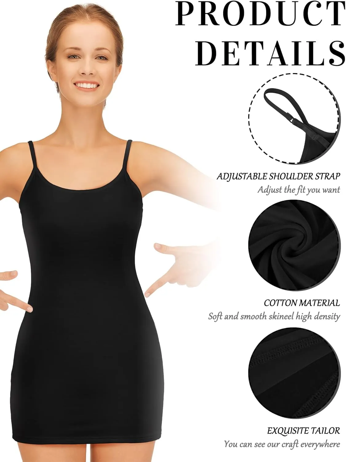 Bencailor 6 Pcs Women's Long Tank Tops, Long Camisole Workout Tops for Adjustable Spaghetti Strap Women Camis Undershirts