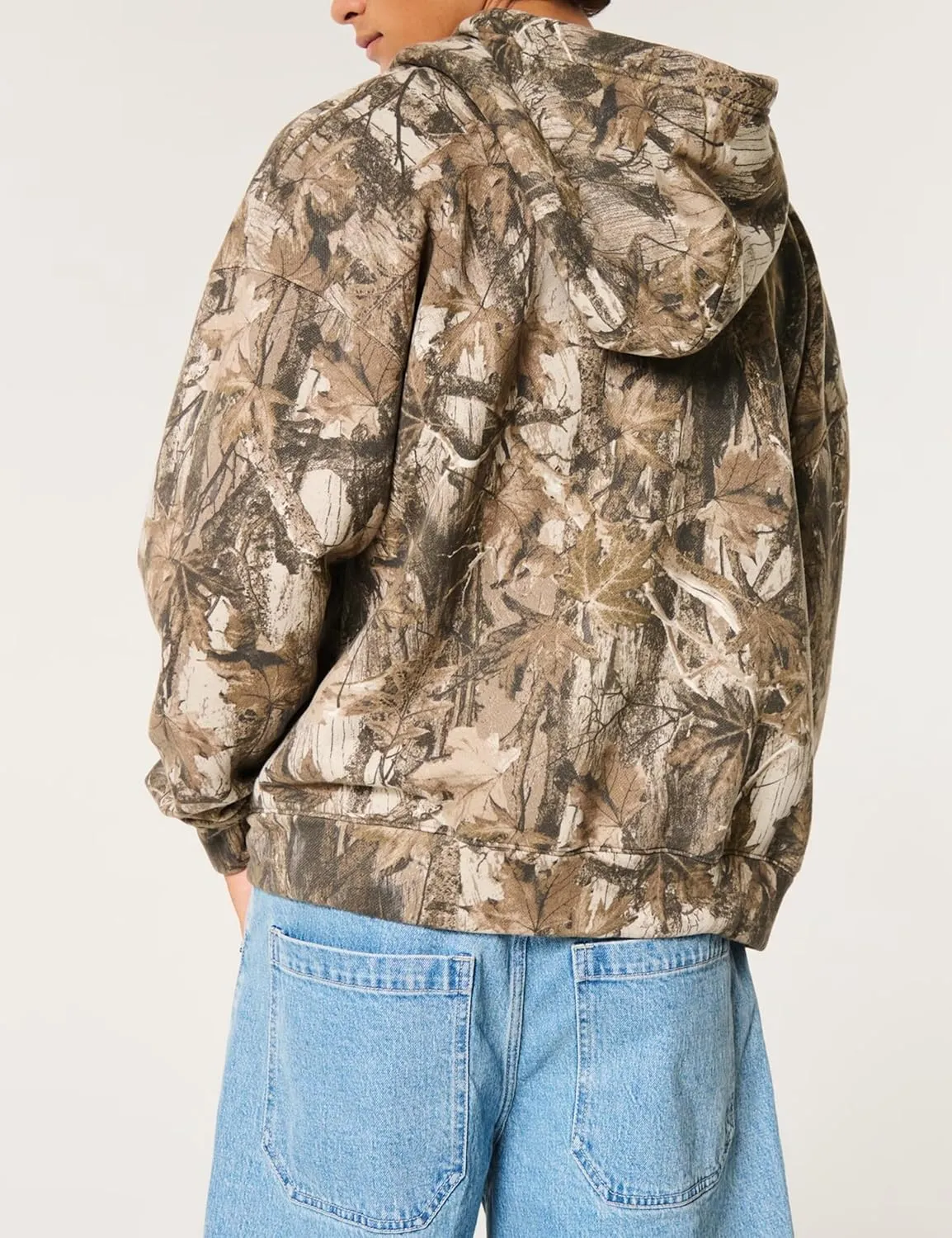 Camo Zip Up Hoodie for Women Men Oversized Maple Leaf Print Fleece Jacket Camouflage Long Sleeve Hooded Sweatshirt