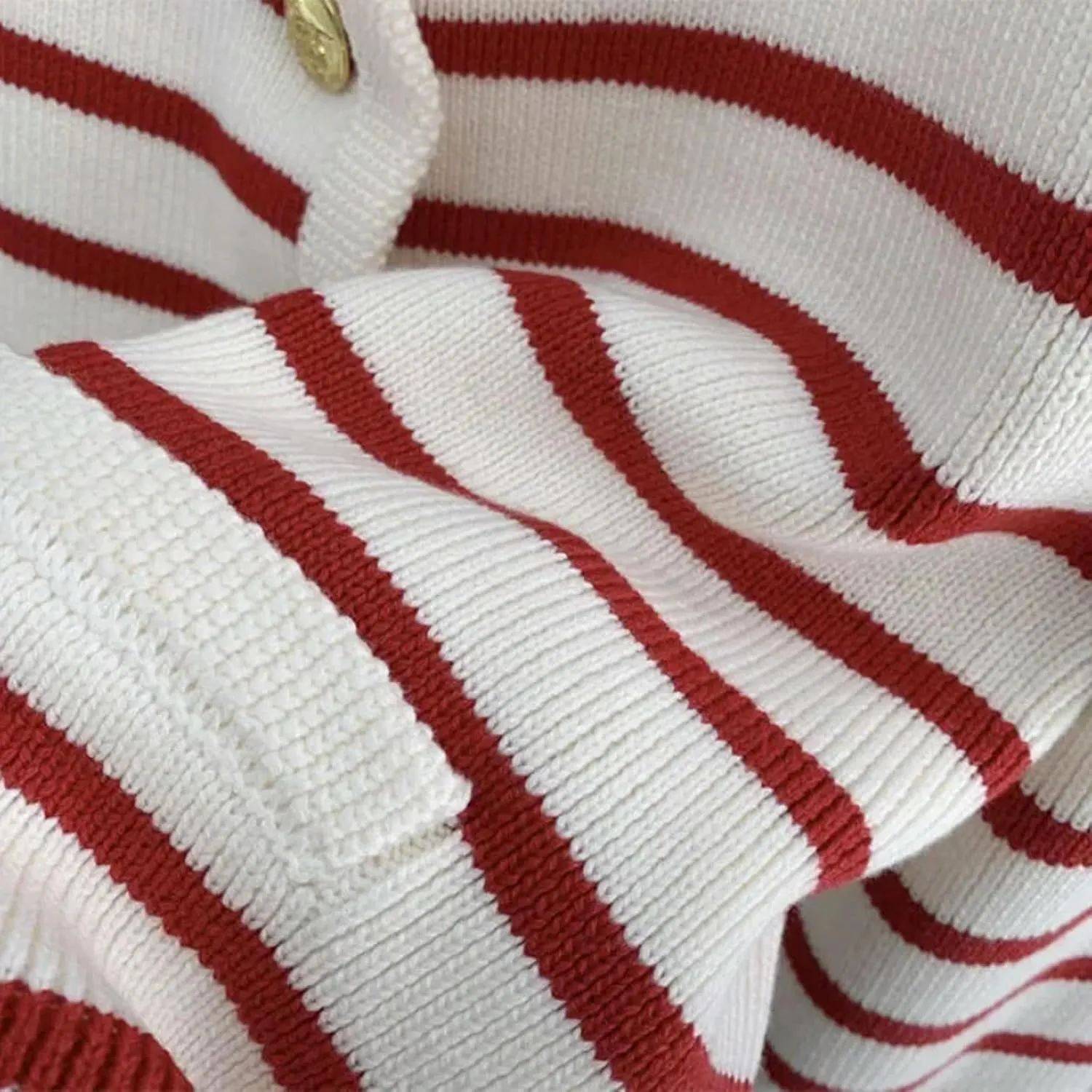 Cardigan Autumn Korean Style Contrast Striped Knitted Women's Cardigan Single Row Metal Button Pockets