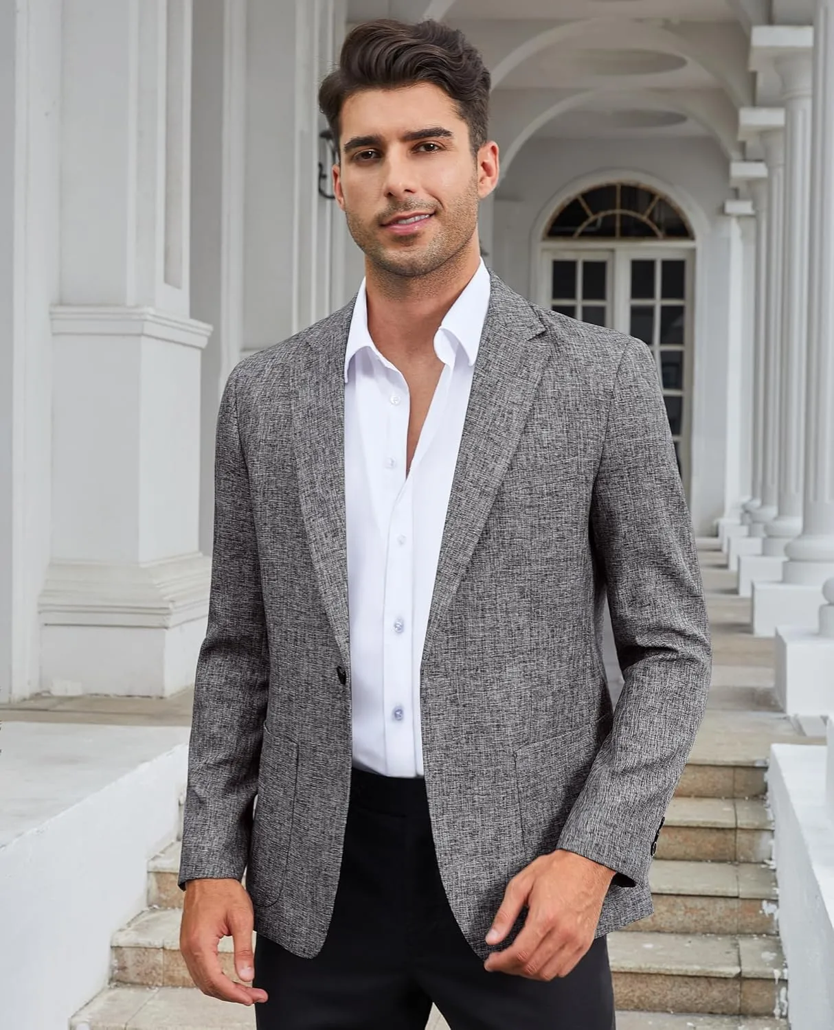 Casual Blazer for Men Linen Blazer Jacket Slim Fit Suit Jackets for Men Casual Blazer Sport Coat Linen Suits