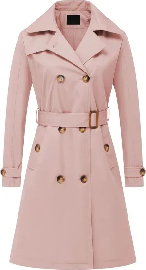 Chrisuno Women's Double Breasted Long Trench Coats Mid-Length Belted Overcoat Dress Jacket with Detachable Hood