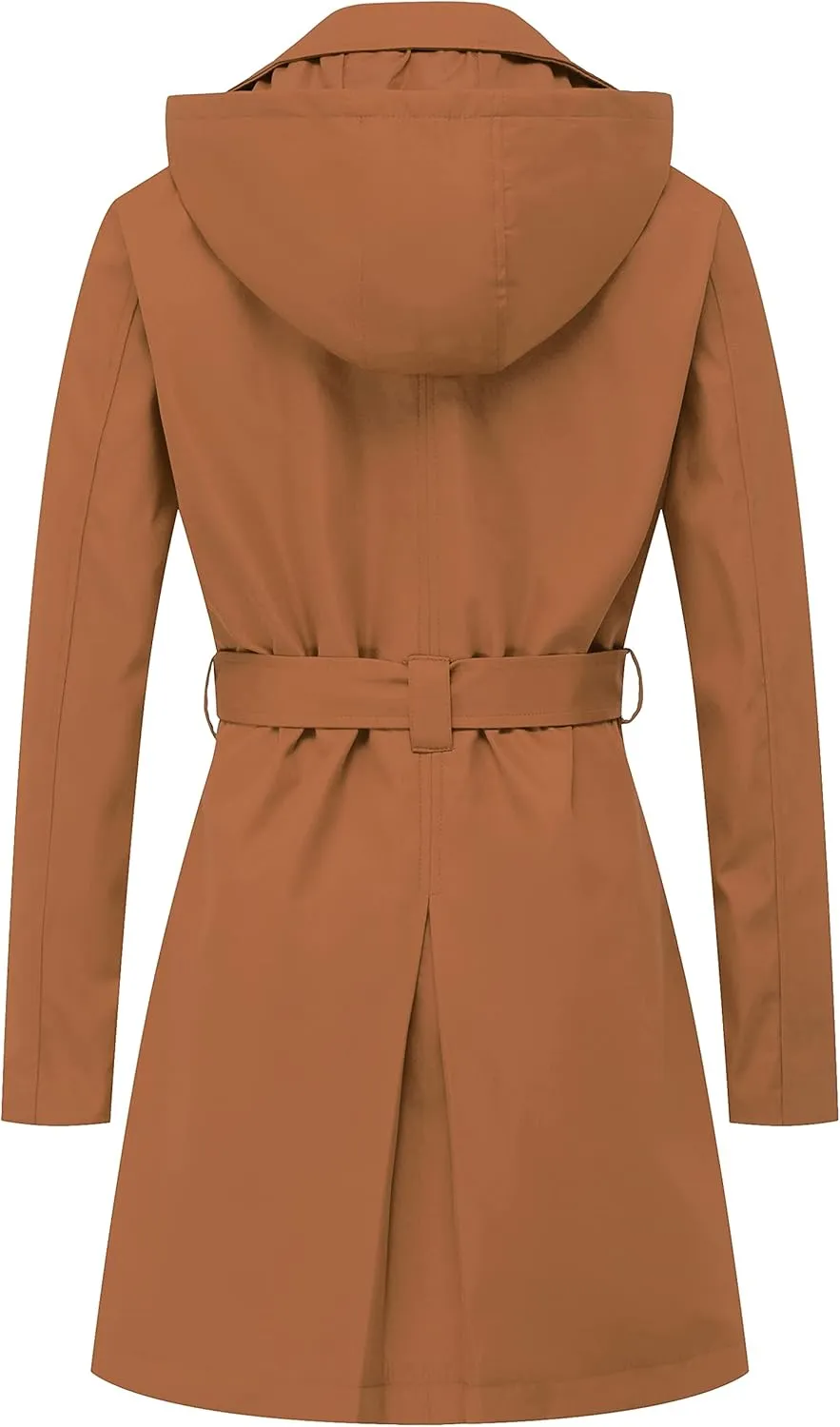 Chrisuno Women's Double Breasted Trench Coats Mid-Length Belted Overcoat Long Dress Jacket with Detachable Hood