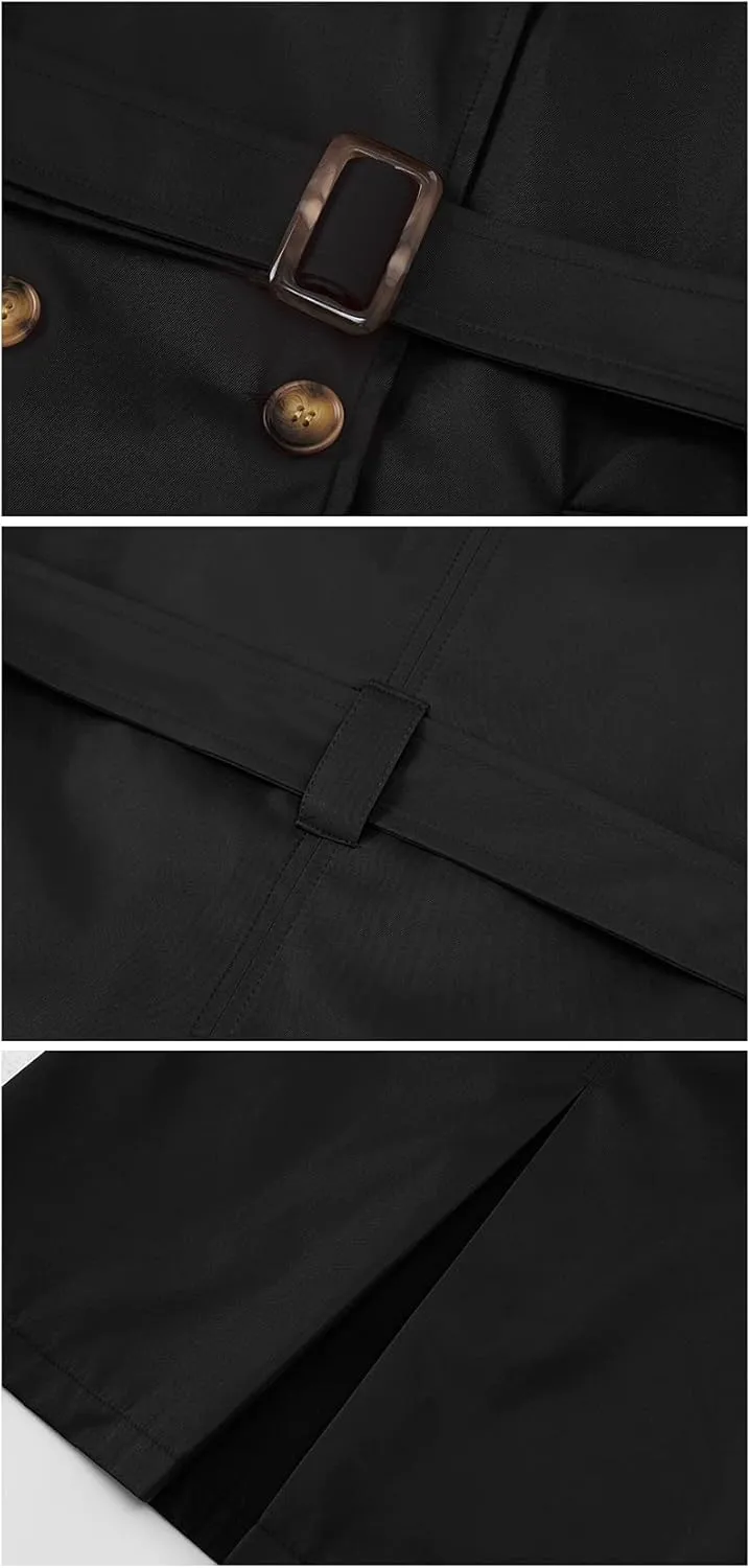 Chrisuno Women's Double Breasted Trench Coats Mid-Length Belted Overcoat Long Dress Jacket with Detachable Hood