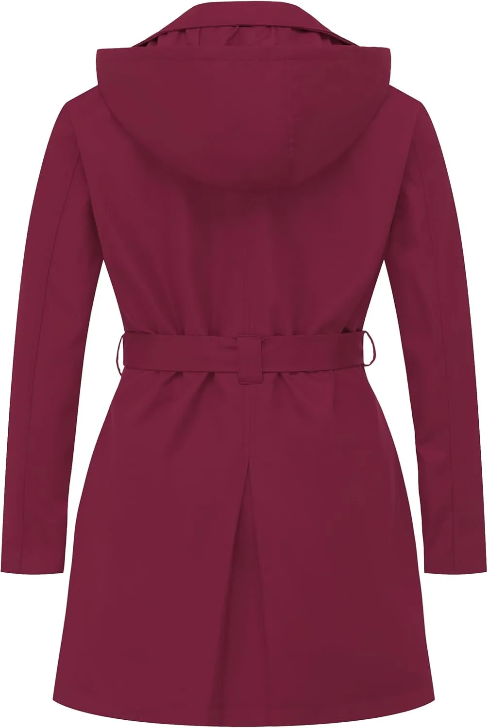 Chrisuno Women's Plus Size Double Breasted Trench Coats Mid-Length Belted Overcoat Dress Jacket with Detachable Hood