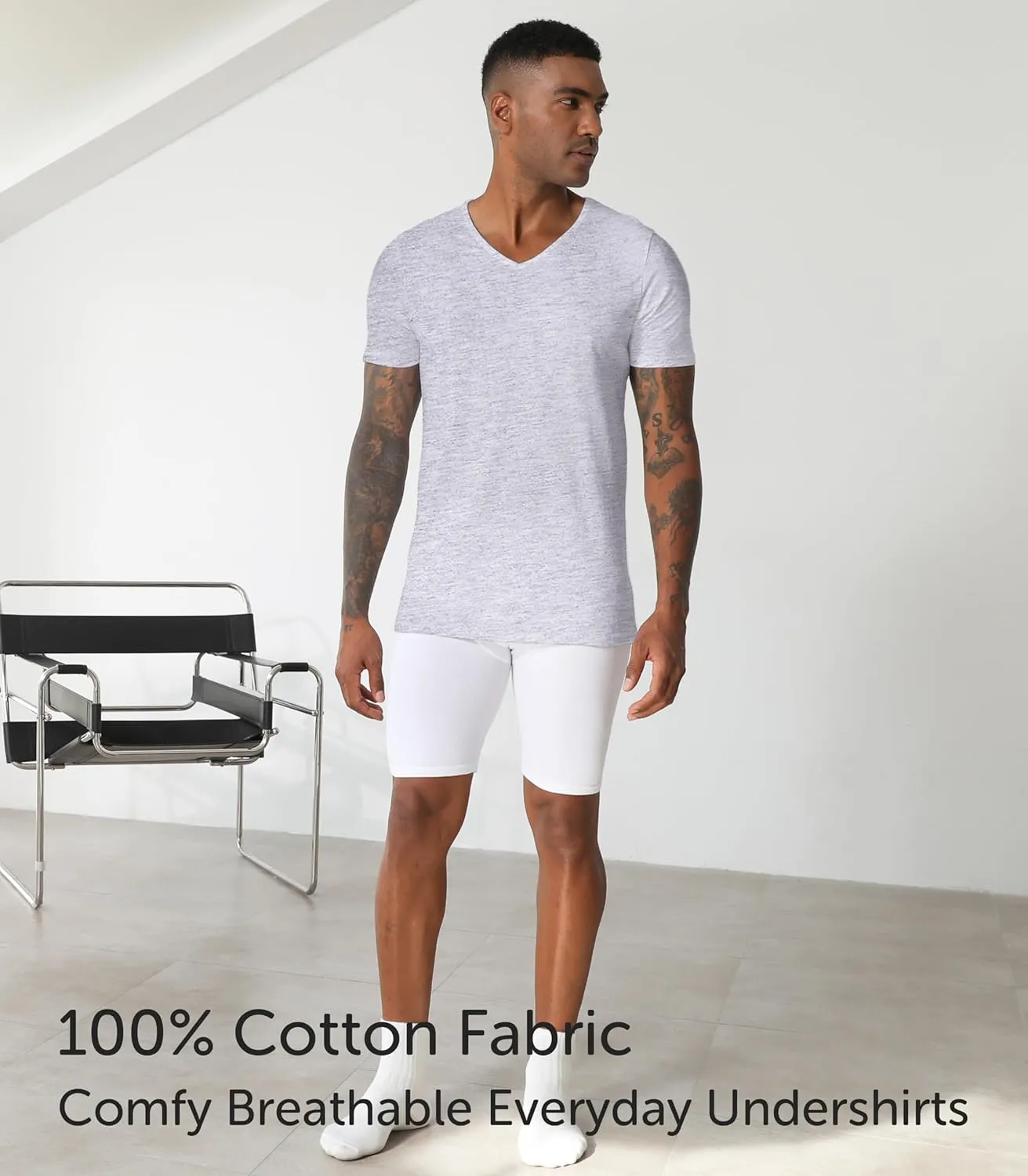Comfneat Men's Undershirts 100 Percent Cotton Underclothing Comfy V-Neck T-Shirts (4-Pack/6-Pack)