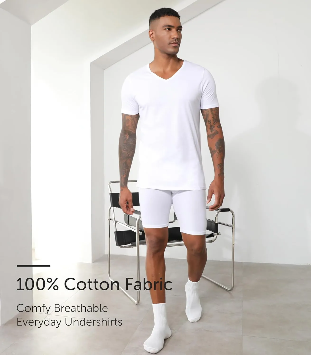 Comfneat Men's Undershirts 100 Percent Cotton Underclothing Comfy V-Neck T-Shirts (4-Pack/6-Pack)