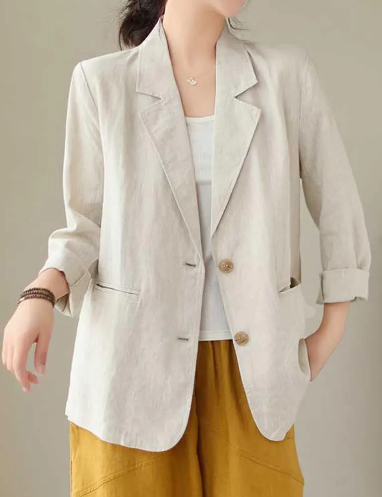 Cotton Linen Blazer for Women Spring Summer 2024 Long Sleeve Lightweight Business Casual Jackets Tops