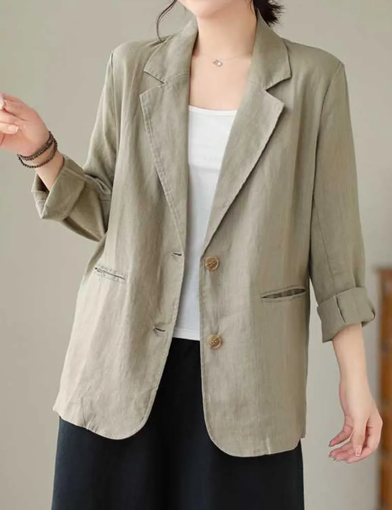 Cotton Linen Blazer for Women Spring Summer 2024 Long Sleeve Lightweight Business Casual Jackets Tops