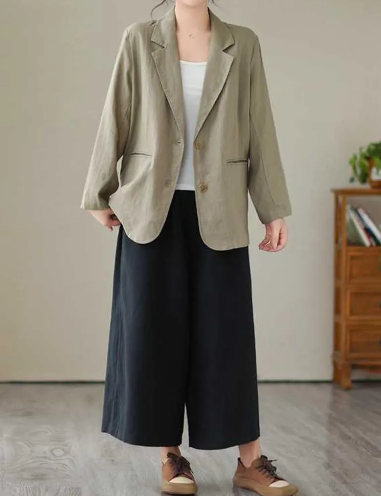Cotton Linen Blazer for Women Spring Summer 2024 Long Sleeve Lightweight Business Casual Jackets Tops