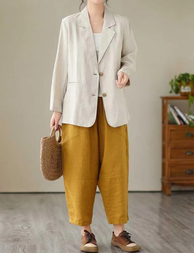 Cotton Linen Blazer for Women Spring Summer 2024 Long Sleeve Lightweight Business Casual Jackets Tops