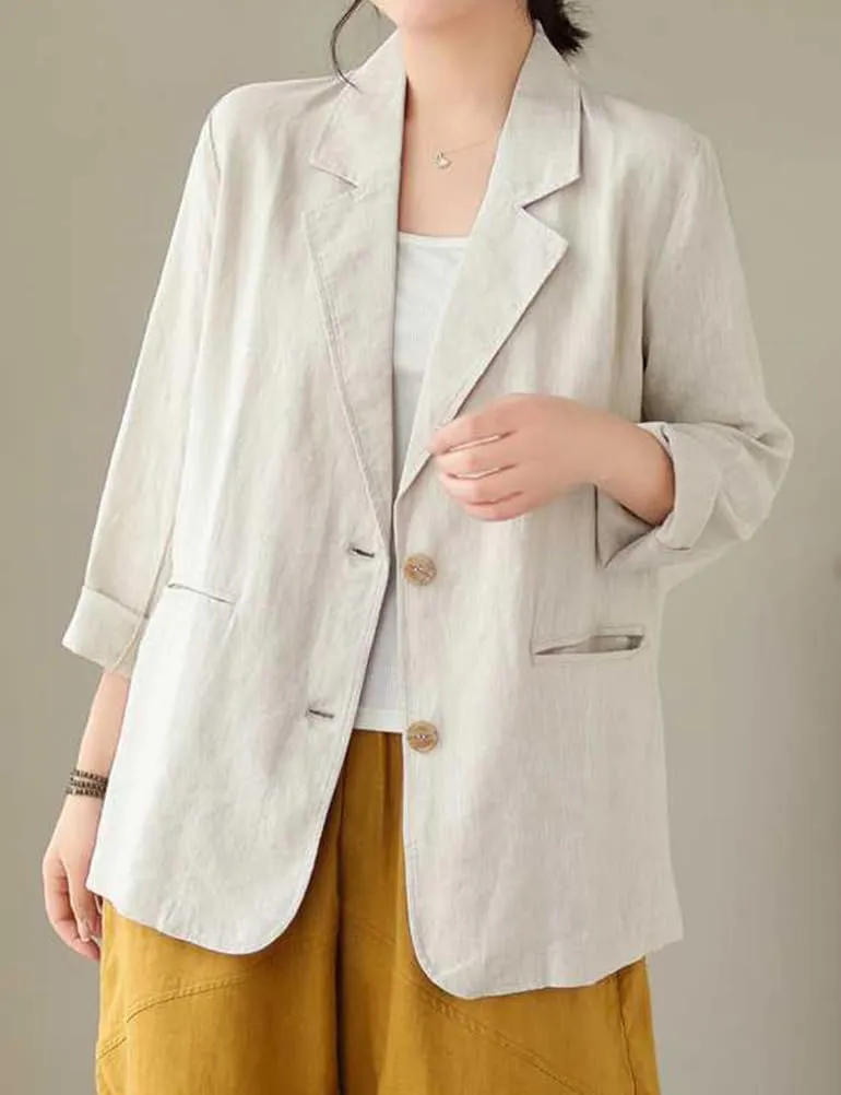 Cotton Linen Blazer for Women Spring Summer 2024 Long Sleeve Lightweight Business Casual Jackets Tops