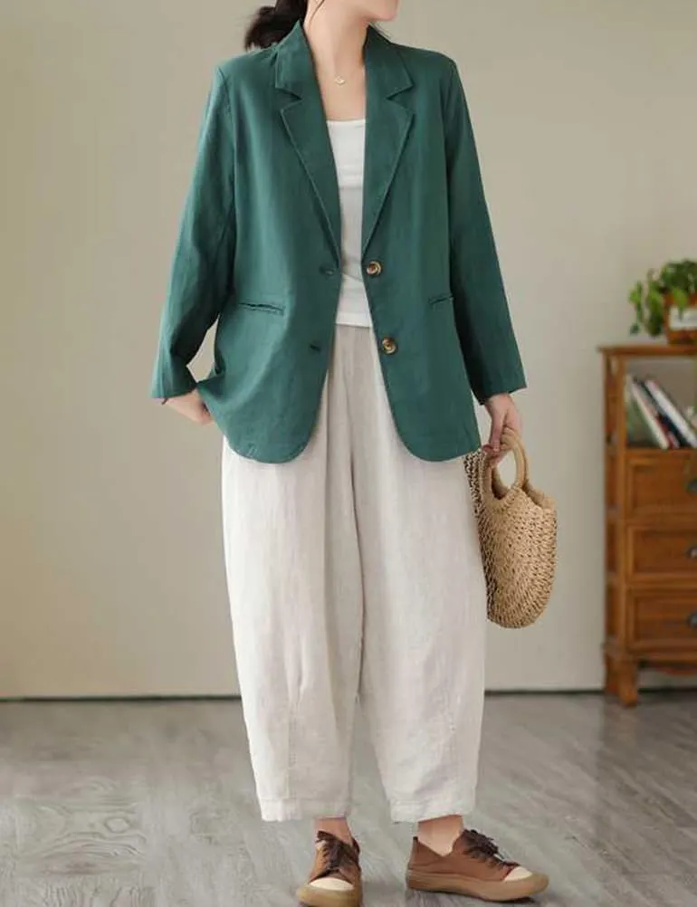 Cotton Linen Blazer for Women Spring Summer 2024 Long Sleeve Lightweight Business Casual Jackets Tops