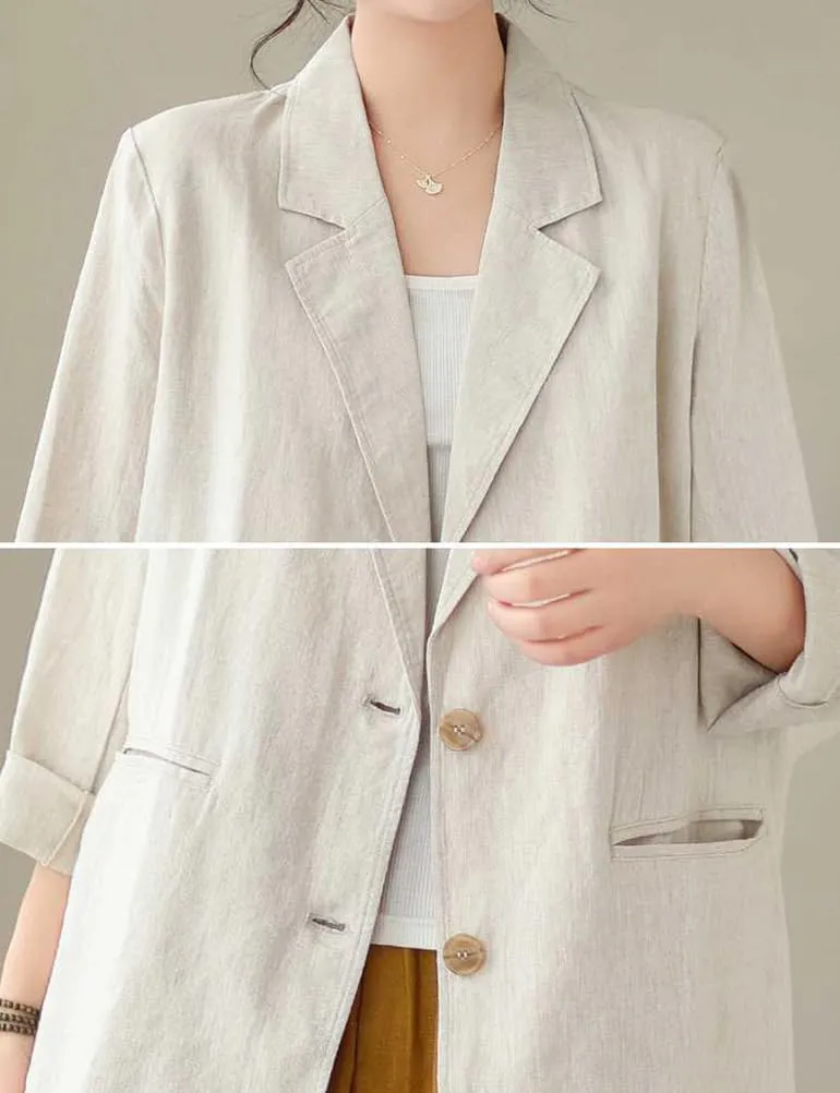 Cotton Linen Blazer for Women Spring Summer 2024 Long Sleeve Lightweight Business Casual Jackets Tops