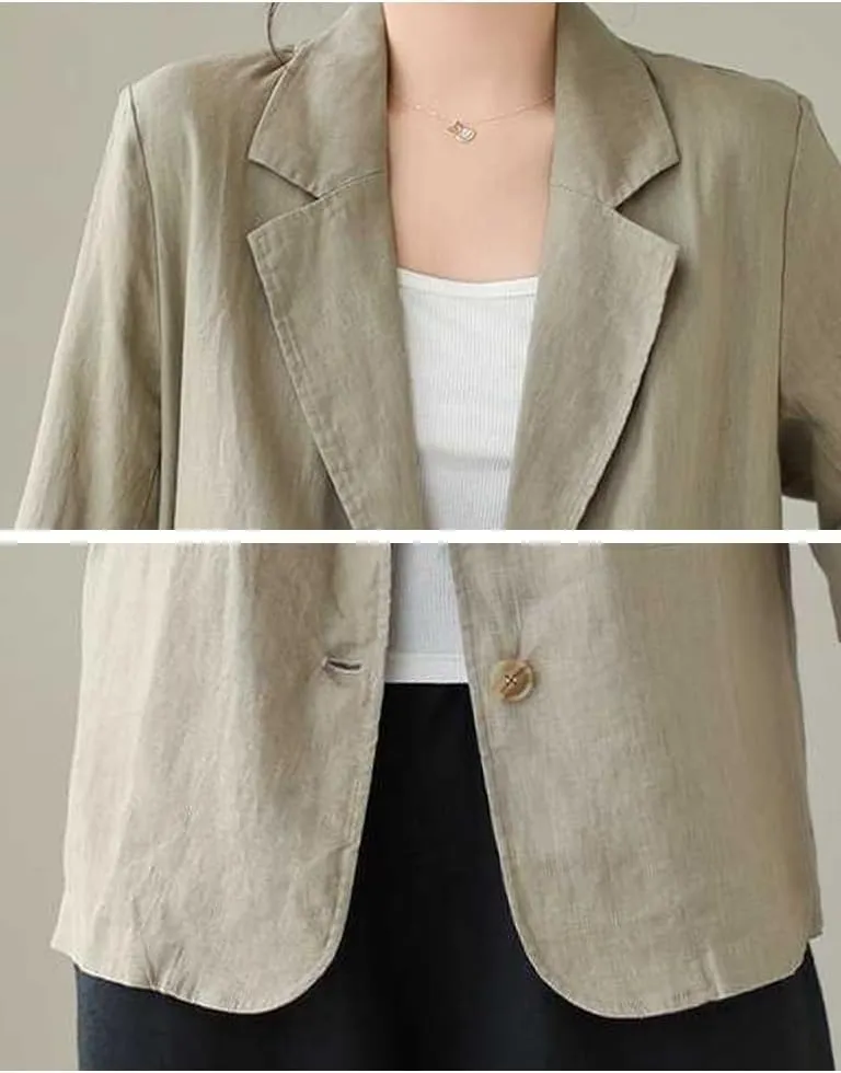 Cotton Linen Blazer for Women Spring Summer 2024 Long Sleeve Lightweight Business Casual Jackets Tops