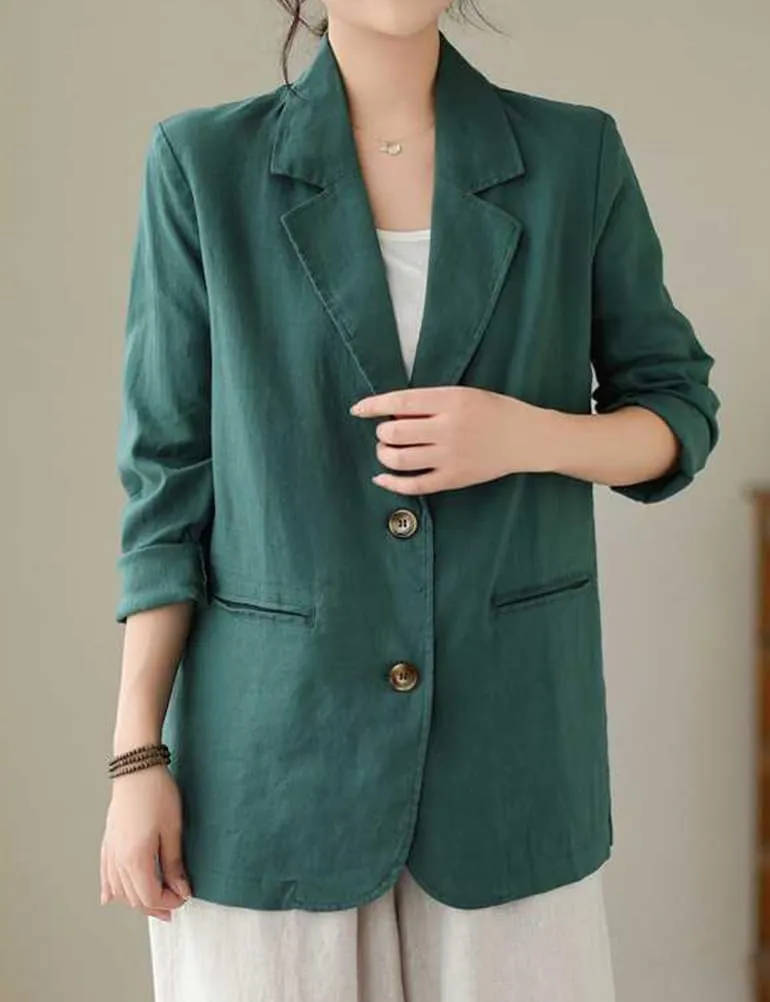 Cotton Linen Blazer for Women Spring Summer 2024 Long Sleeve Lightweight Business Casual Jackets Tops