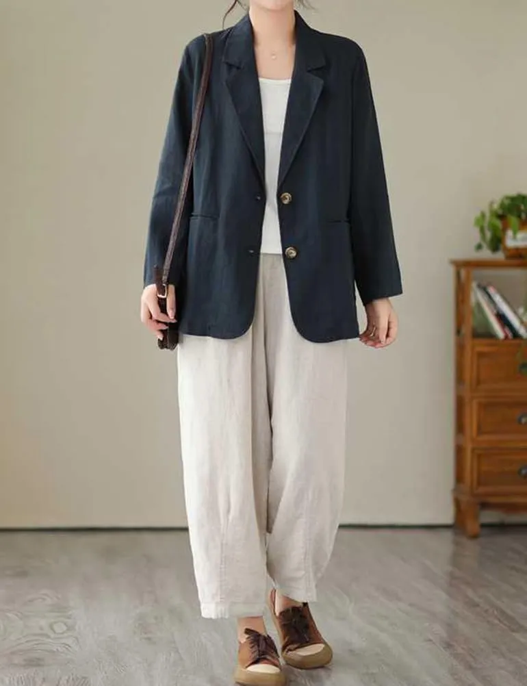Cotton Linen Blazer for Women Spring Summer 2024 Long Sleeve Lightweight Business Casual Jackets Tops