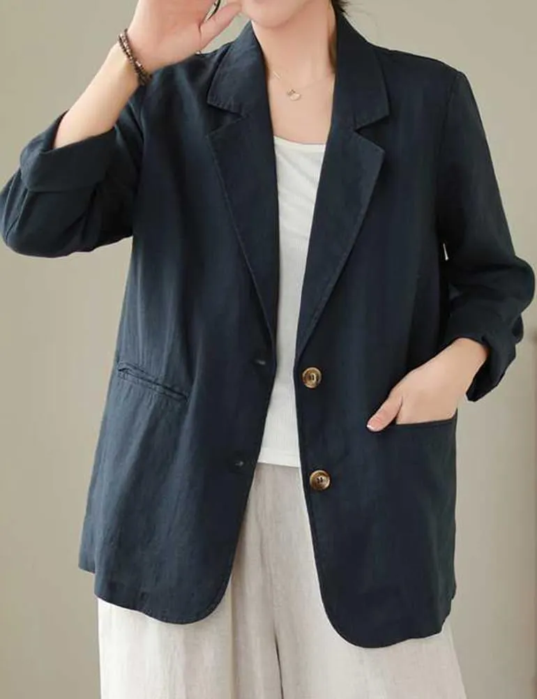Cotton Linen Blazer for Women Spring Summer 2024 Long Sleeve Lightweight Business Casual Jackets Tops