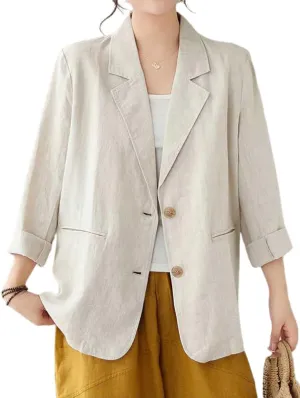 Cotton Linen Blazer for Women Spring Summer 2024 Long Sleeve Lightweight Business Casual Jackets Tops
