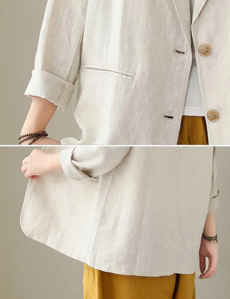 Cotton Linen Blazer for Women Spring Summer 2024 Long Sleeve Lightweight Business Casual Jackets Tops