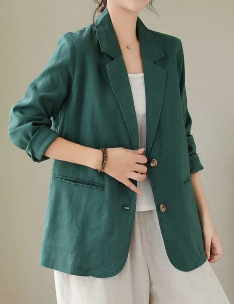 Cotton Linen Blazer for Women Spring Summer 2024 Long Sleeve Lightweight Business Casual Jackets Tops