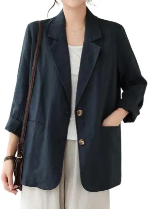 Cotton Linen Blazer for Women Spring Summer 2024 Long Sleeve Lightweight Business Casual Jackets Tops