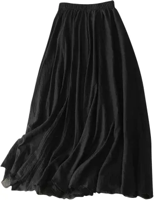 Cotton Skirts for Women Trendy Elegant Elastic High Waist A Line Layered Ruffle Flowy Fairy Swing Pleated Maxi Skirt