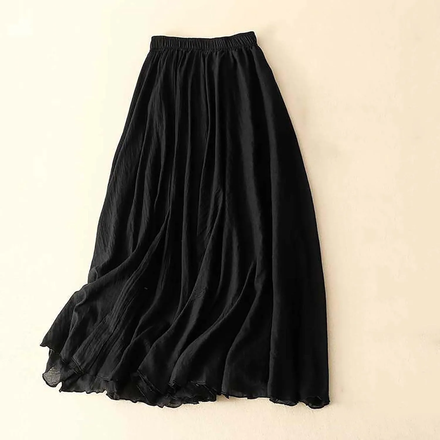 Cotton Skirts for Women Trendy Elegant Elastic High Waist A Line Layered Ruffle Flowy Fairy Swing Pleated Maxi Skirt