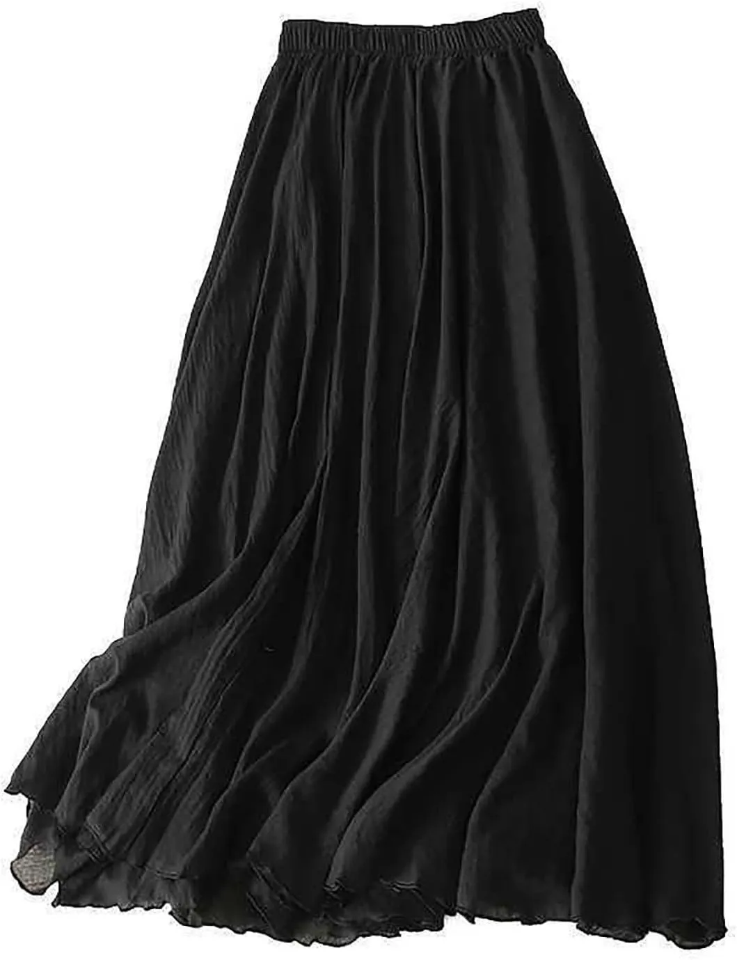 Cotton Skirts for Women Trendy Elegant Elastic High Waist A Line Layered Ruffle Flowy Fairy Swing Pleated Maxi Skirt