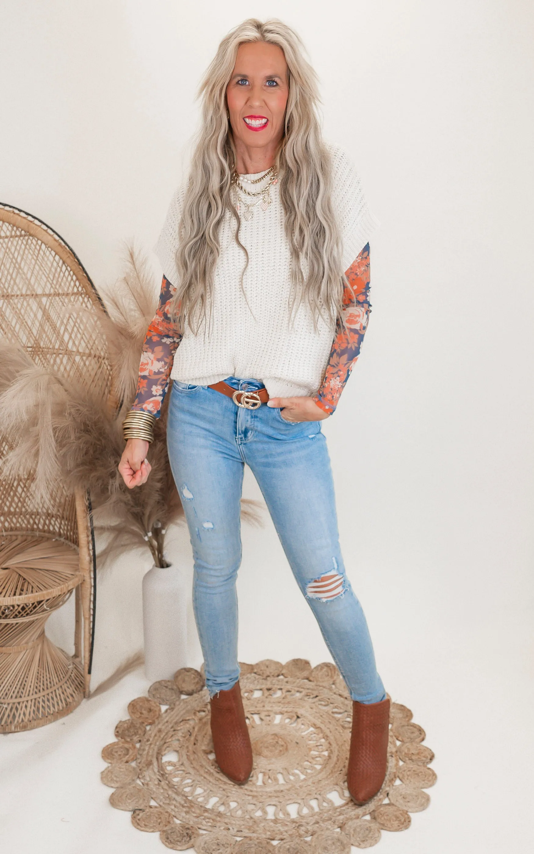 Cream Boxy Sweater Top
