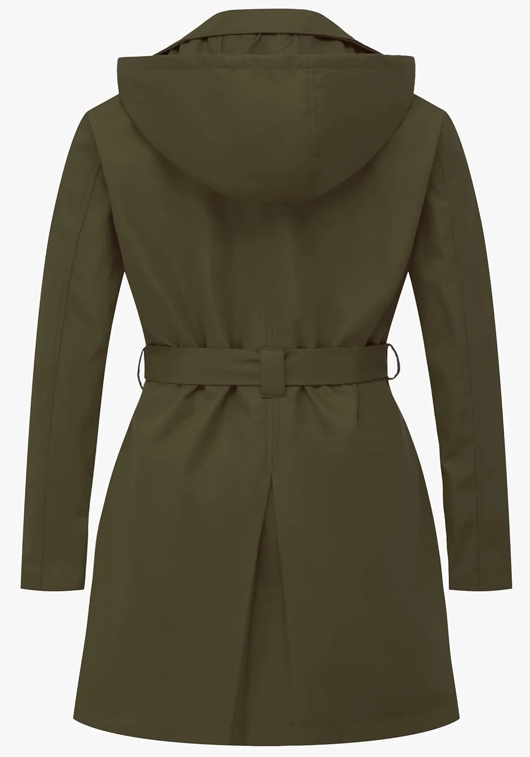 CREATMO US Women's Plus Size Trench Coat Double-Breasted Classic Lapel Overcoat Belted Outerwear Coat with Detachable Hood